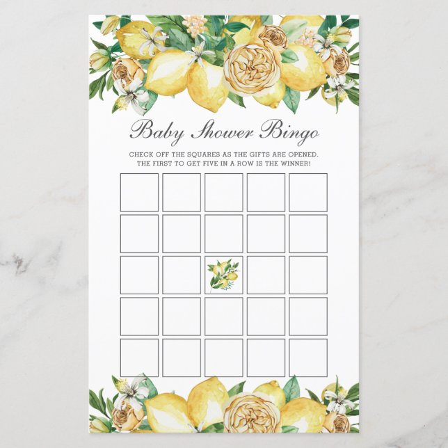 Summer Lemon Floral Baby Dusche Bingo Party Game (Vorderseite)