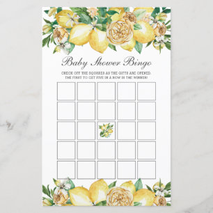 Summer Lemon Floral Baby Dusche Bingo Party Game