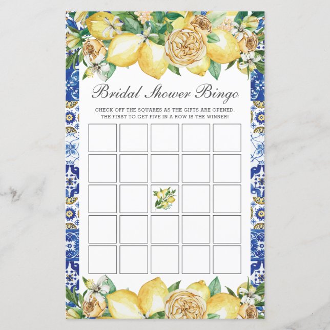 Summer Lemon Floral Baby Dusche Bingo Party Game (Vorderseite)