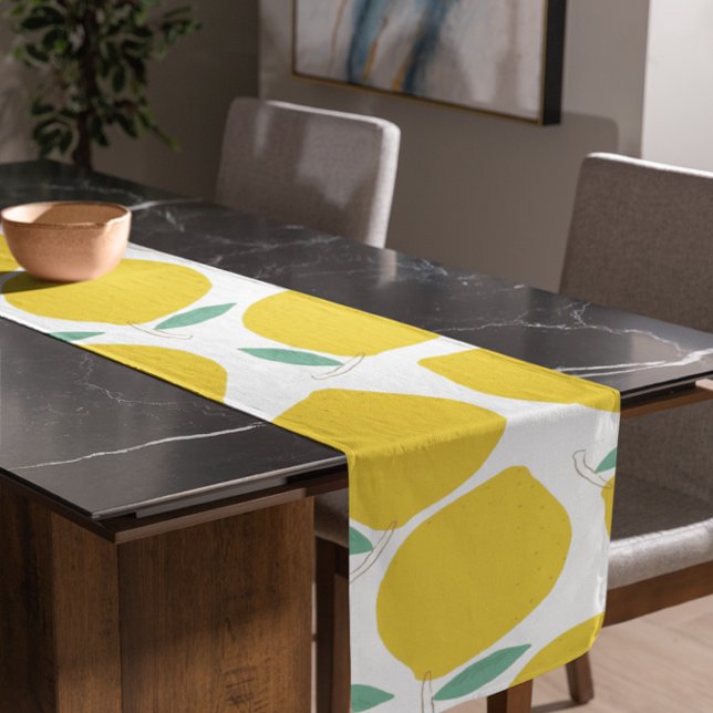 Summer Lemon Gemusterte Hintergrundfarbe Kurzer Tischläufer (Von Creator hochgeladen)