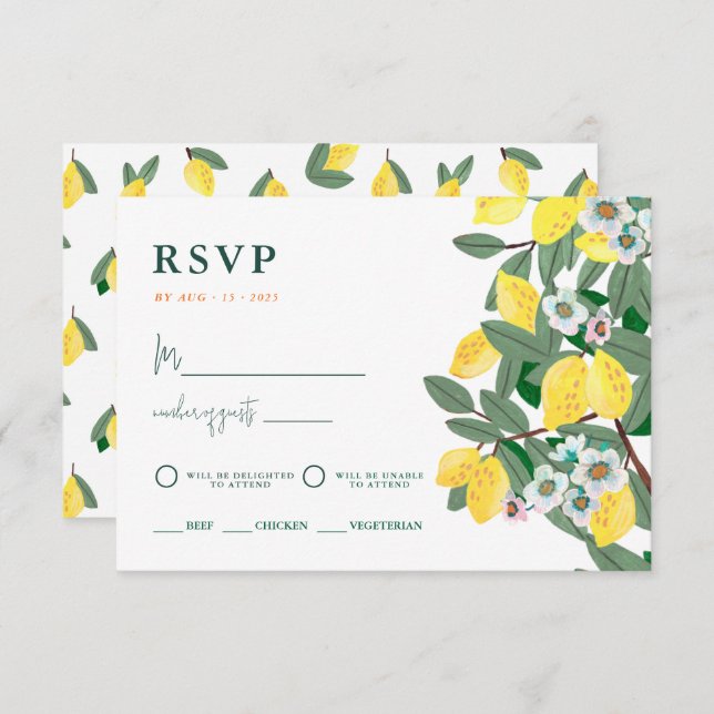 Summer Lemon Italy Sunset Wedding RSVP Karte (Vorne/Hinten)