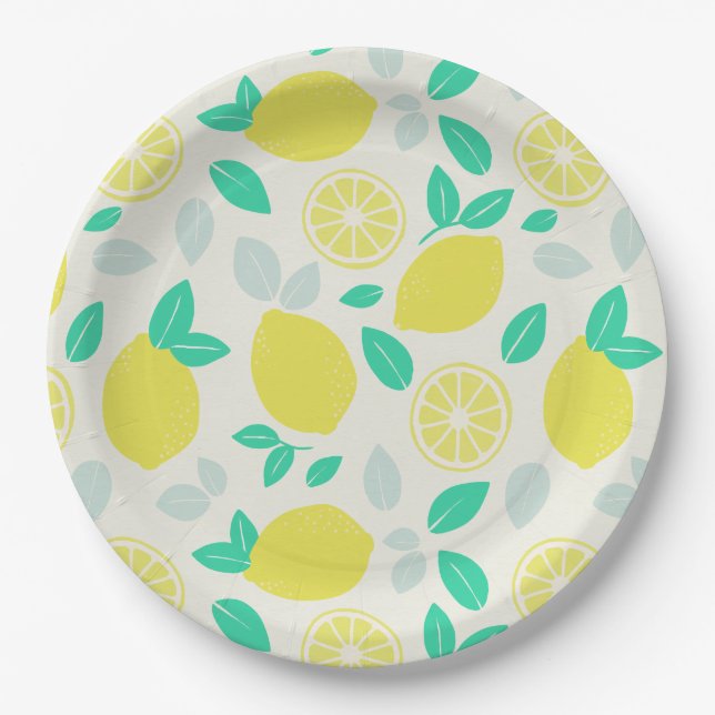 Summer Lemon Muster in Cream Pappteller (Vorderseite)