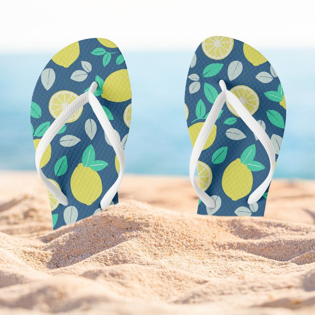 Summer Lemon Muster in Navy Blue Flip Flops (Von Creator hochgeladen)