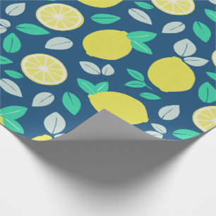 Summer Lemon Muster in Navy Blue Geschenkpapier