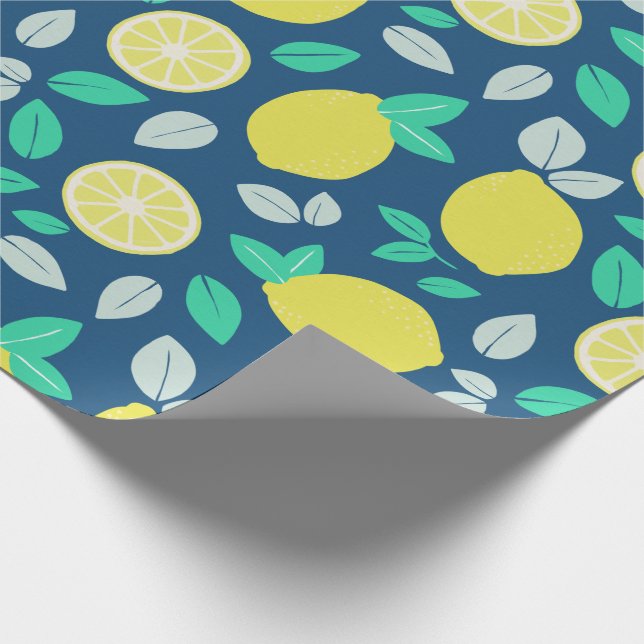 Summer Lemon Muster in Navy Blue Geschenkpapier (Ecke)
