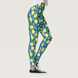 Summer Lemon Muster in Navy Blue Leggings