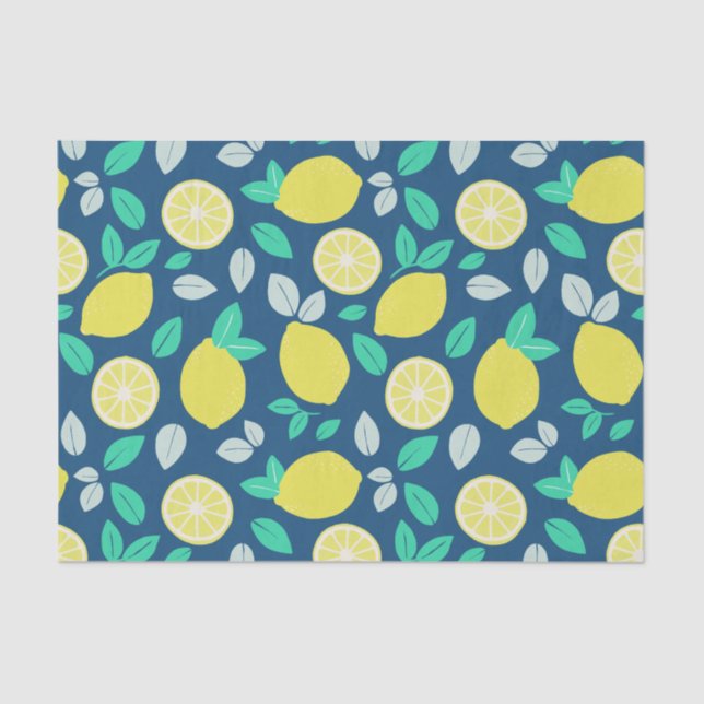 Summer Lemon Muster in Navy Blue Seidenpapier (Vorderseite)