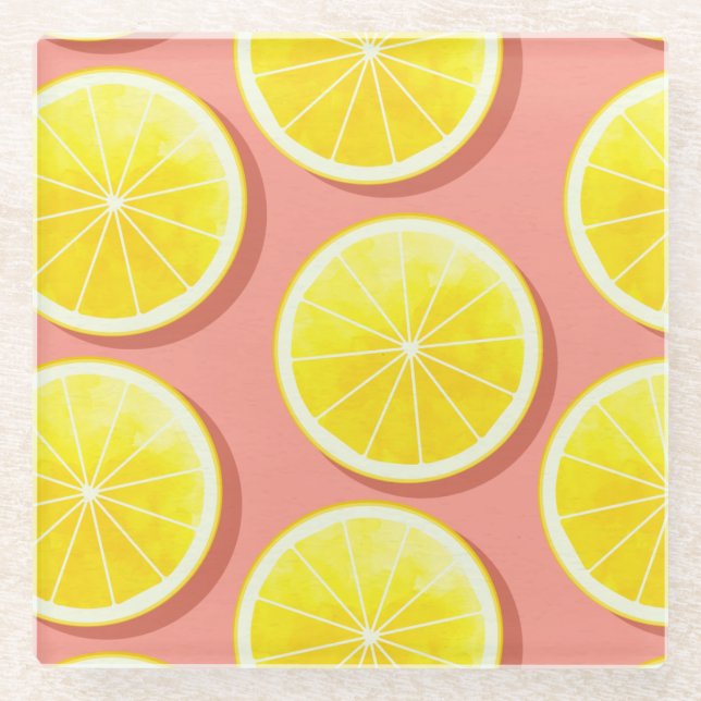 Summer Lemon Slices Pattern Glasuntersetzer (Vorderseite)
