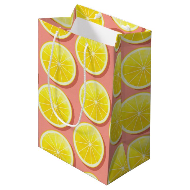 Summer Lemon Slices Pattern Mittlere Geschenktüte (Vorderseite Schrägansicht)