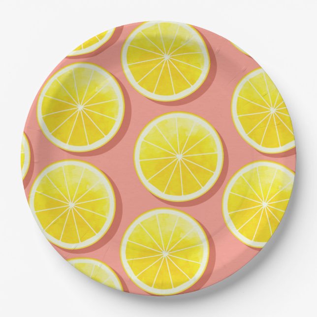 Summer Lemon Slices Pattern Pappteller (Vorderseite)