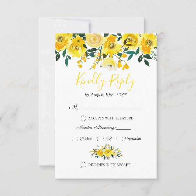 Summer Lemon Yellow Floral Wedding RSVP (Vorderseite)