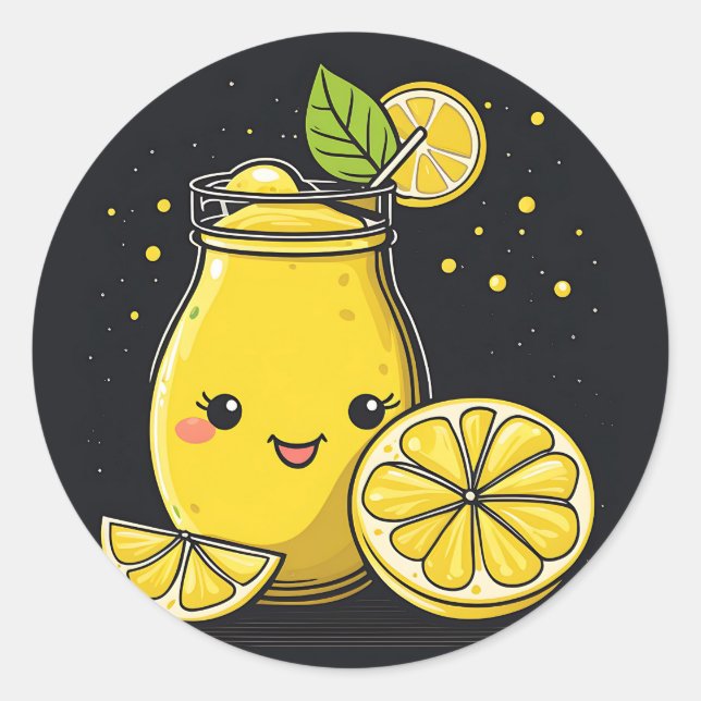 Summer Lemonade Kawaii Runder Aufkleber (Vorderseite)