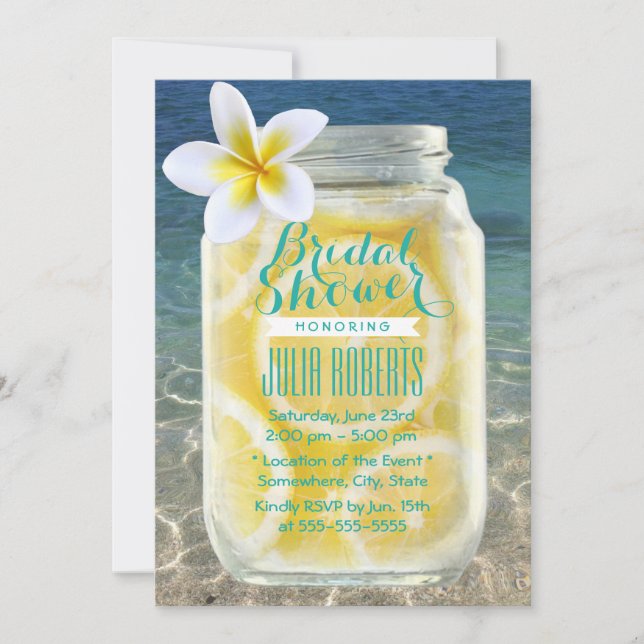 Summer Lemonade Mason Jar Beach Brautparty Einladung (Vorderseite)