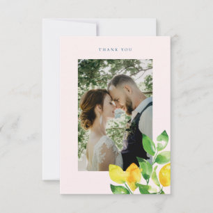 Summer Lemons und Foliage Wedding Foto Dankeskarte