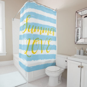 Summer Liebe Sky Blue White Stripes Duschvorhang