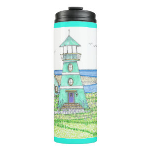 Summer Lighthouse 3; Thermal Tumbler; Helles Aqua Thermosbecher