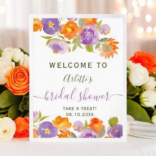 Summer Lila Orange Floral Boho Bridal Empfang Poster