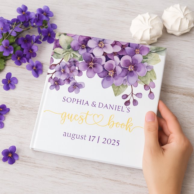 Summer Lila Violet Blume Kinderdusche Gästebuch (Summer Purple Violet Flowers Baby Shower Foil Guest Book)