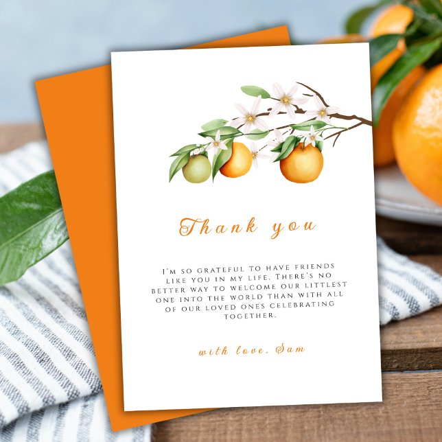 Summer Little Süsse Citrus Clementine Baby Dusche Dankeskarte (Summer Little Cutie Citrus Clementine Baby Shower Thank You Card)