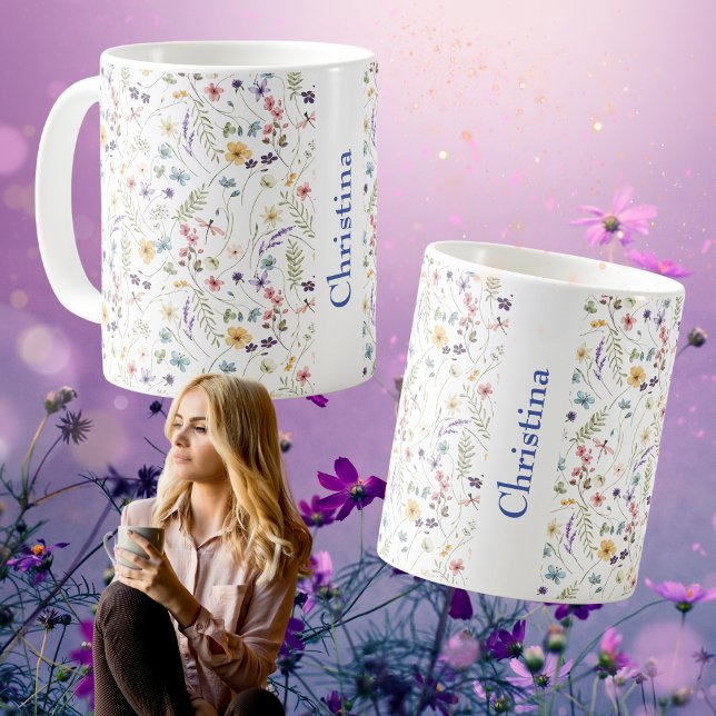 Summer Meadow Allover Muster Name Coffee Tasse (Summer Meadow Allover Pattern Name Coffee Mug)