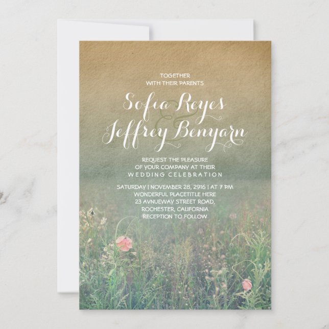 Summer Meadow Elegant und Dreamy Wedding Einladung (Vorderseite)