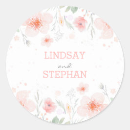 Summer Meadow Watercolor Pink Blume Hochzeit Runder Aufkleber