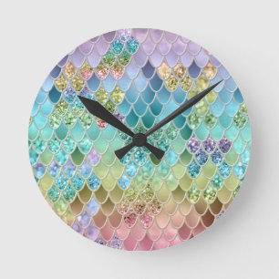 Summer Mermaid Glitzer Scales #1 (Imitate Glitzer) Runde Wanduhr