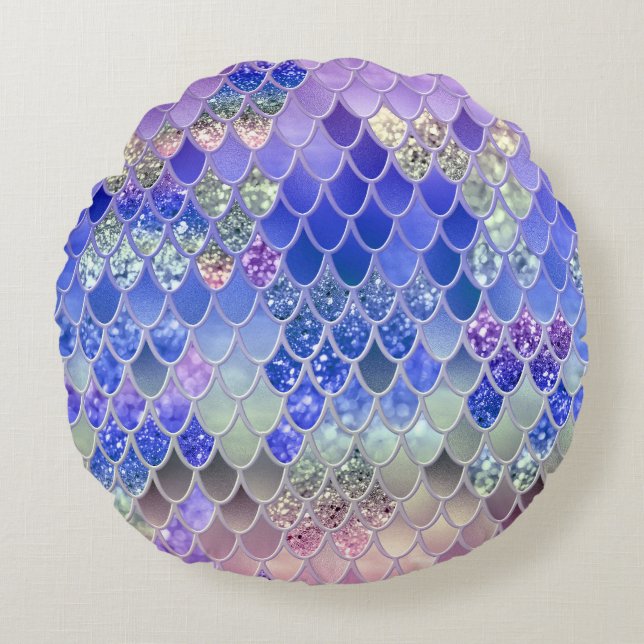 Summer Mermaid Glitzer Scales #3 (Imitate Glitzer) Rundes Kissen (Vorderseite)