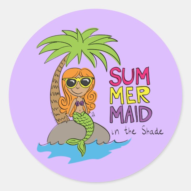 Summer Mermaid Niedlich Sticker Lila (Vorderseite)