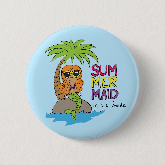Summer Mermaid Niedlich Water Flasche Blau Button (Vorderseite)