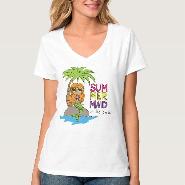 Summer Mermaid Niedlich Women's V-Nacken T - Shirt (Vorderseite)