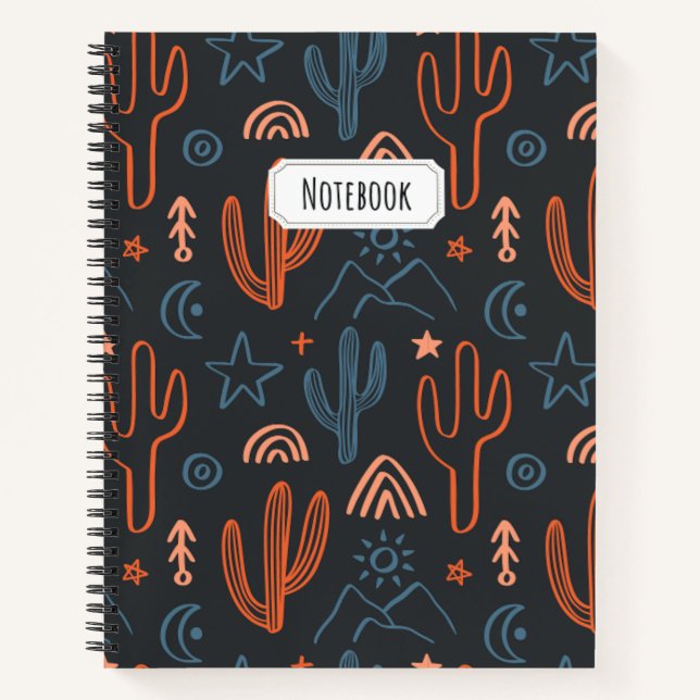 Summer Minimalistisch Cactus Pattern Notizbuch (Vorderseite)