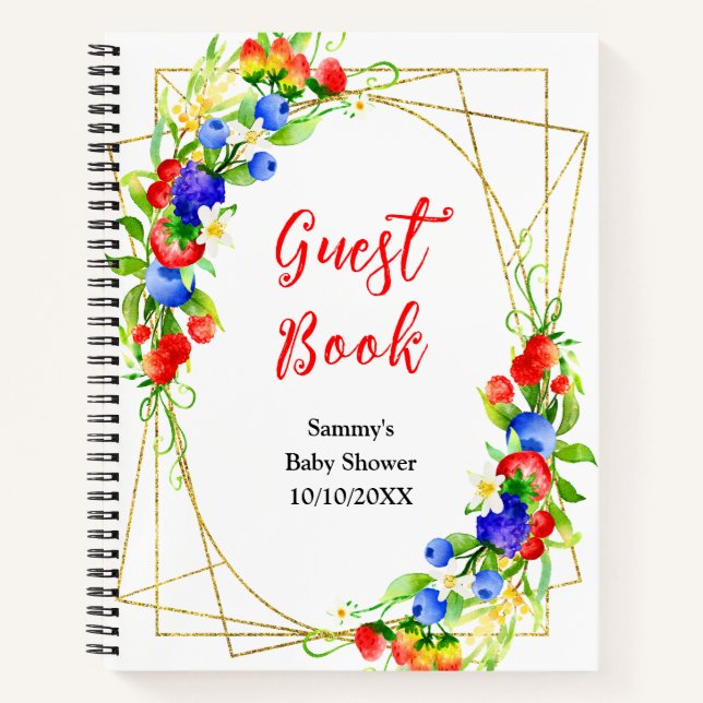 Summer Mixed Berries Baby Shower Guest Book Notizbuch (Vorderseite)