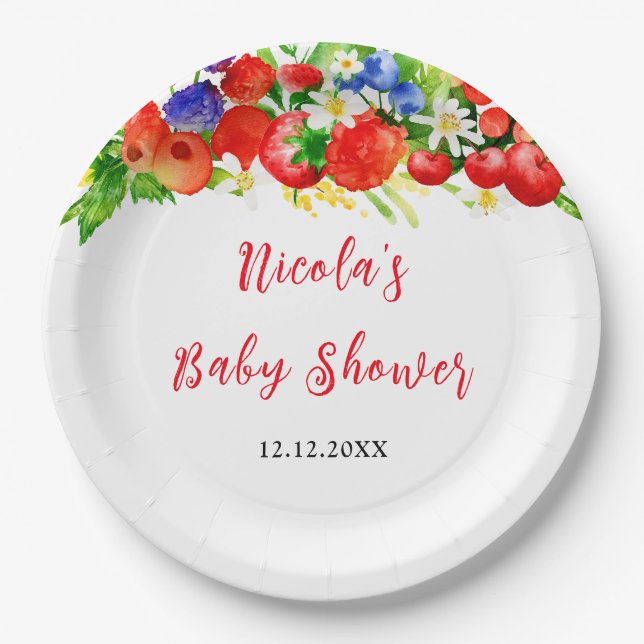 Summer Mixed Berries Baby Shower Pappteller (Vorderseite)