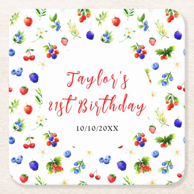 Summer Mixed Berries Birthday Party Rechteckiger Pappuntersetzer (Vorderseite)