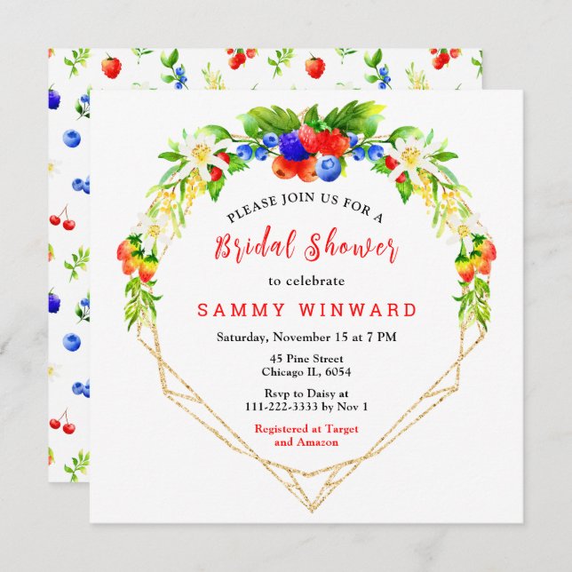 Summer Mixed Berries Brautparty Einladung (Vorne/Hinten)
