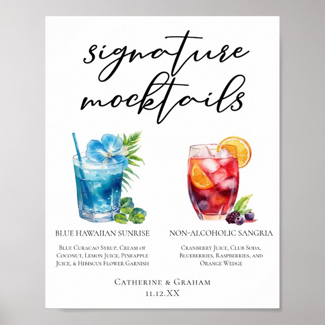 Summer Mocktails Blue Hawaiian Sangria Menü Poster (Vorne)