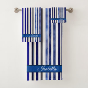 Summer Modern Navy Blue Boat Stripes Collection Badhandtuch Set