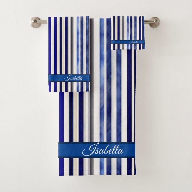 Summer Modern Navy Blue Boat Stripes Collection Badhandtuch Set (Insitu)