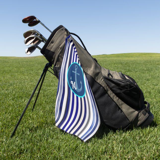 Summer Modern Navy Blue Boat Stripes Collection Golfhandtuch (Gras)