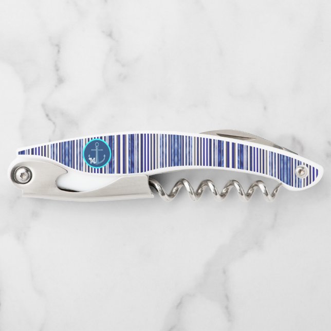 Summer Modern Navy Blue Boat Stripes Collection Kellnermesser (Vorderseite)