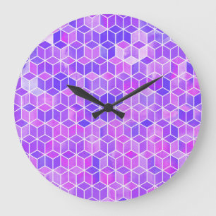 Summer Mosaic: Watercolor Cube Fusion Große Wanduhr