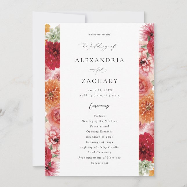 Summer Multi Color Floral Wedding Programm (Vorderseite)