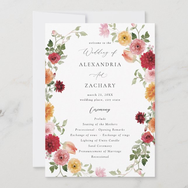 Summer Multi Color Floral Wedding Programm 2 (Vorderseite)