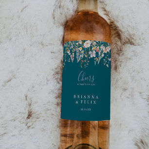 Summer Multicolor Wildblume Green Cheers Wedding Weinetikett