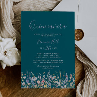 Summer Multicolor Wildblume Green Quinceñera Einladung