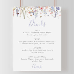 Summer Multicolor Wildblume Wedding Drinks Menü Poster