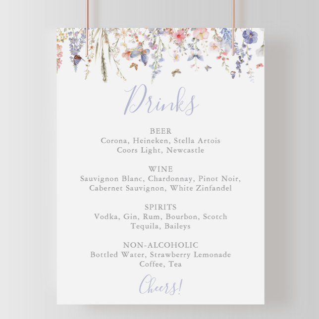 Summer Multicolor Wildblume Wedding Drinks Menü Poster (Von Creator hochgeladen)