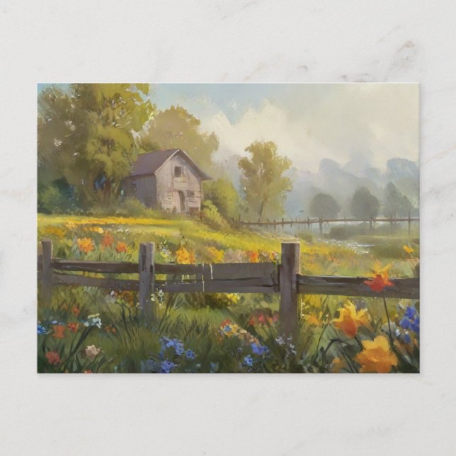 Summer Nature House Postcard Wasserfarbe Postkarte (Vorderseite)