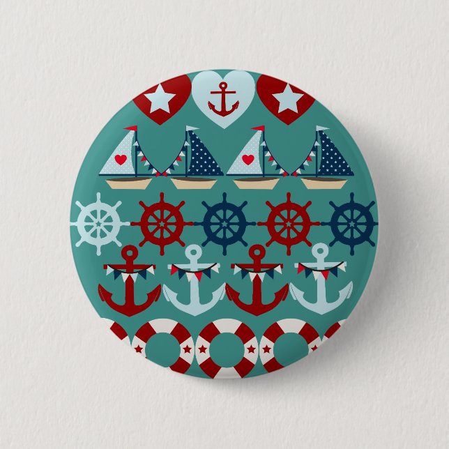 Summer Nautic Theme Anchors Segelboote Helms Button (Vorderseite)